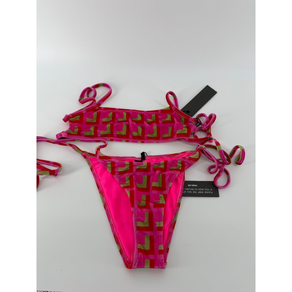 Triangl Pink Geometric Velvet Bikini Set Two Piece Swimsuit Small NWT